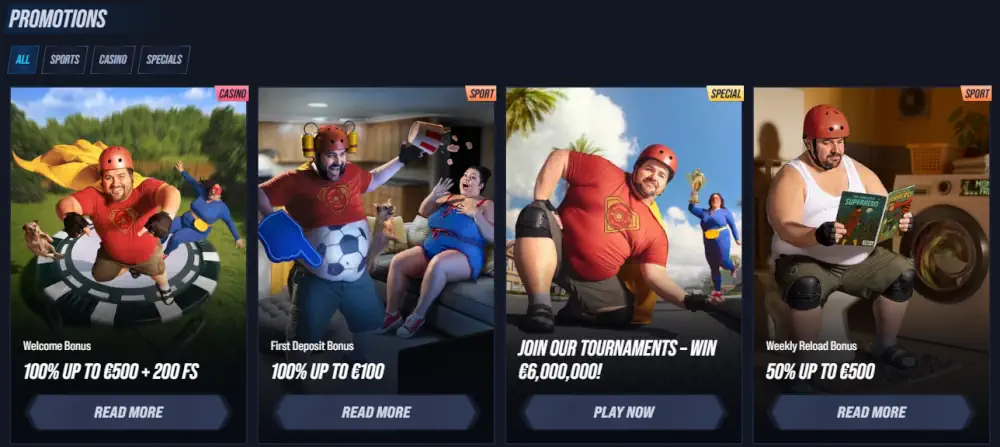 Pagina promozioni di Vegas Hero con bonus di benvenuto e tornei di slot